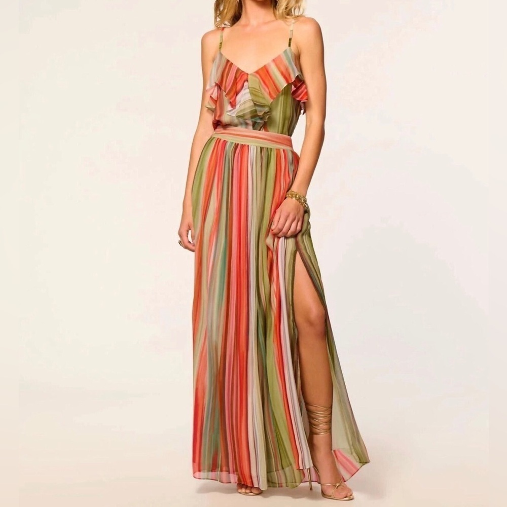Ramy Brook Lanette Silk Chiffon Maxi Skirt Mint Stripe Womens Size Small - Picture 3 of 12